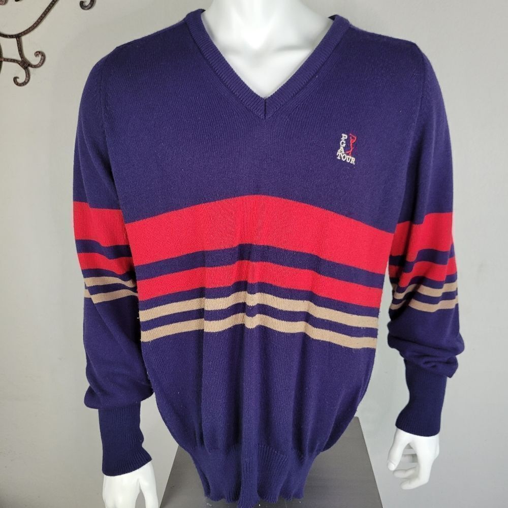PGA Tour V-Neck Long Sleeve Acrylic Golf Sweater‎